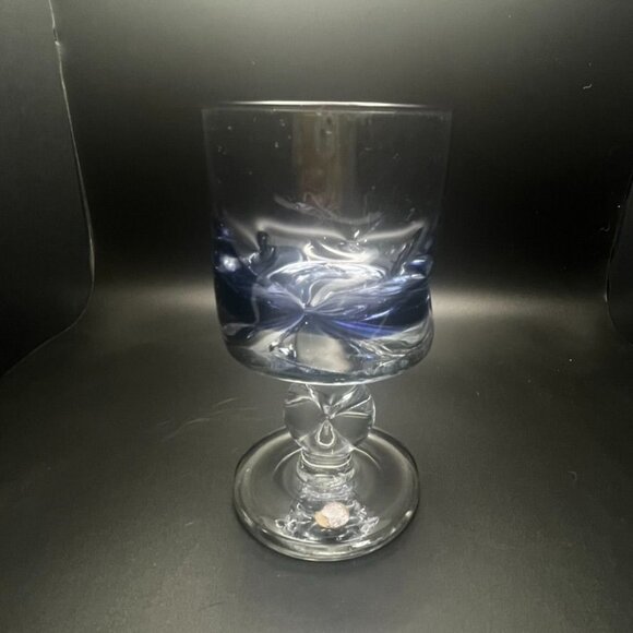 Murano Sommerso Handmade Blue Pinched Wine Goblets Set Of 4 Italy - Picture 3 of 5